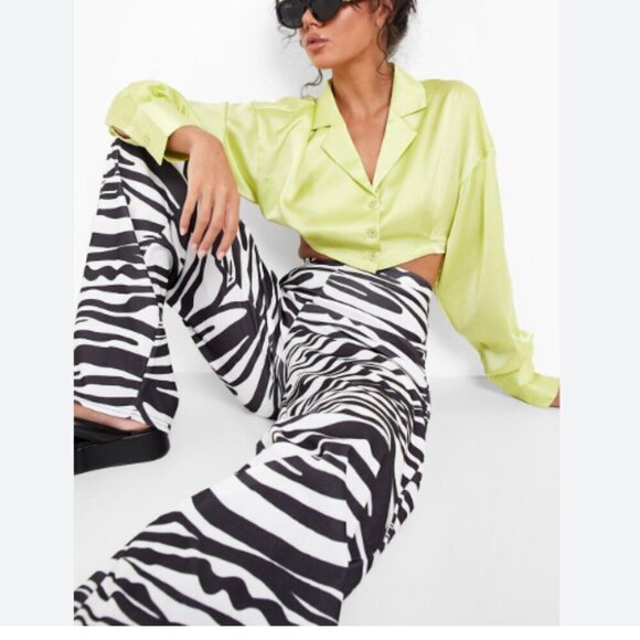 H&M Divided | Wide Leg Zebra Animal Print Pants | Brown &‎ White | Size Small - Picture 8 of 11